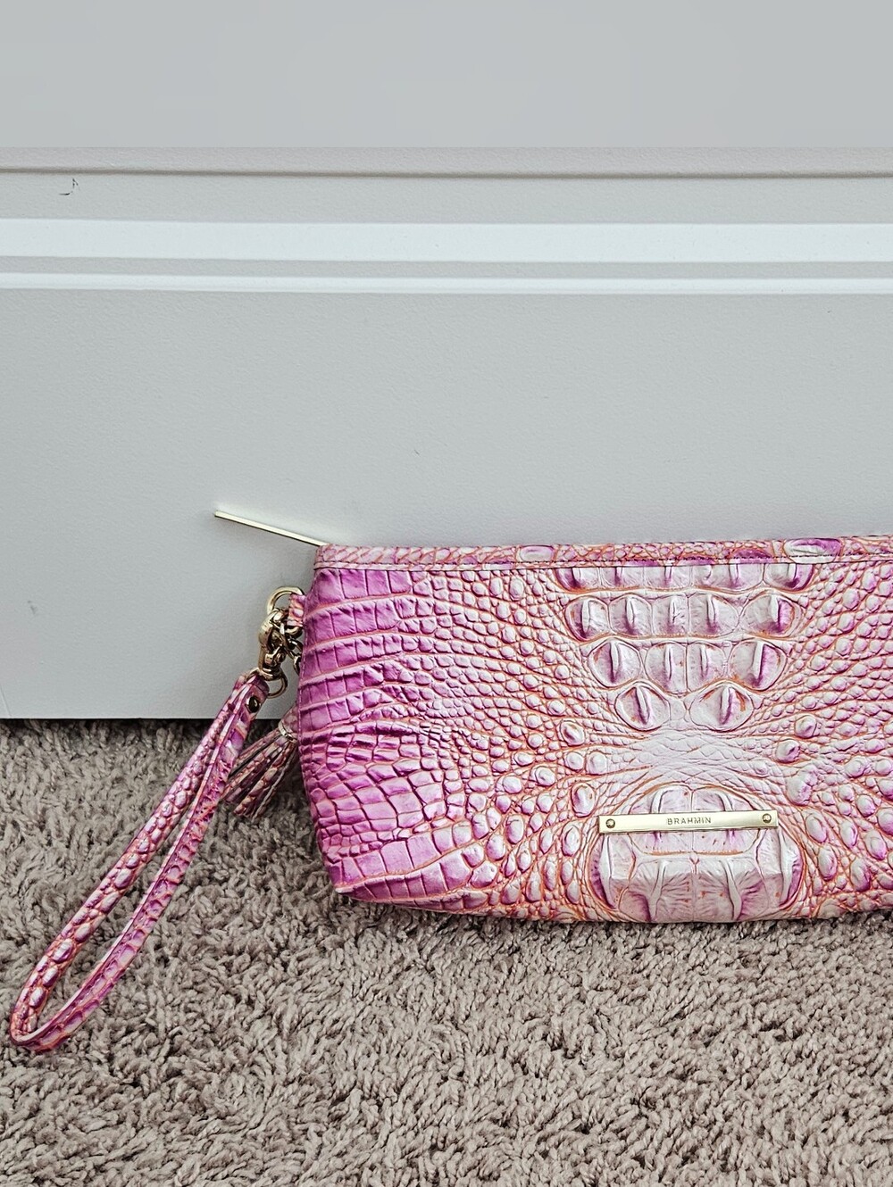 Brahmin Kayla Wristlet Clutch Pink Peony Ombre